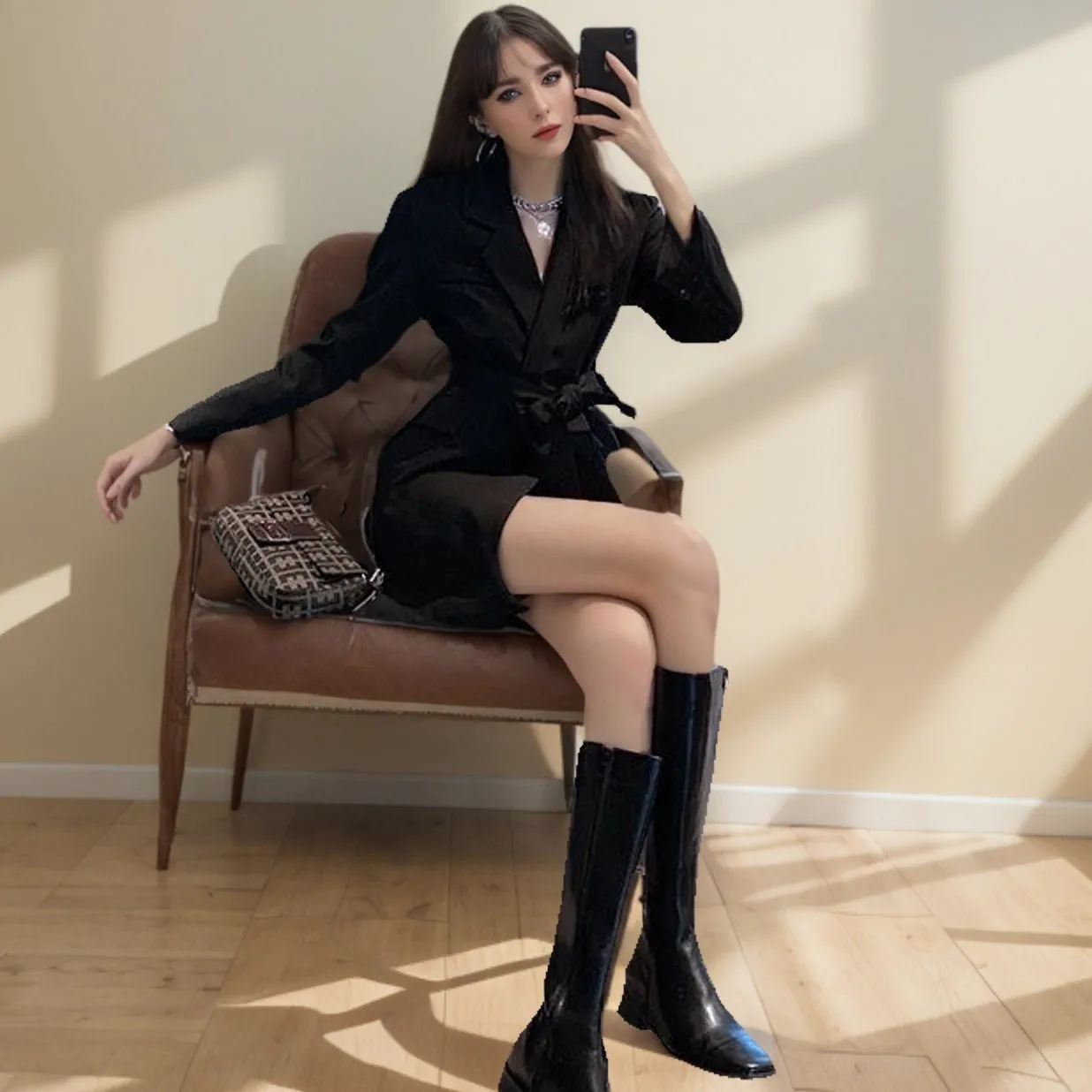 New Lace Up Slim Fit Casual Long Sleeve Suit