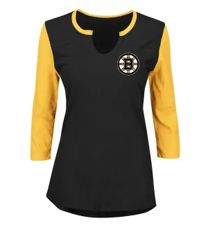NHL Boston Bruins Glowing Passion 3/4 Sleeve Notch Neck Tee, Large