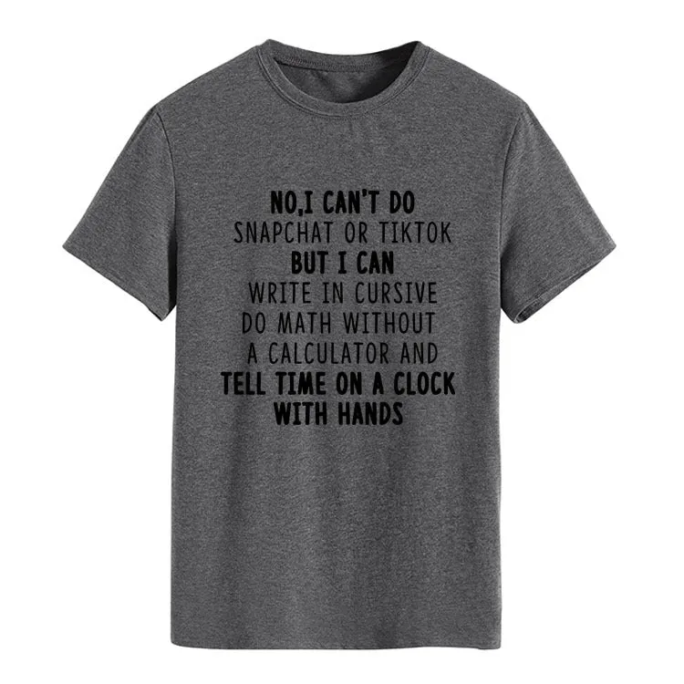 NO I CAN'T DO Alphabet Crew Neck Loose Short Sleeve Large Size T-Shirt