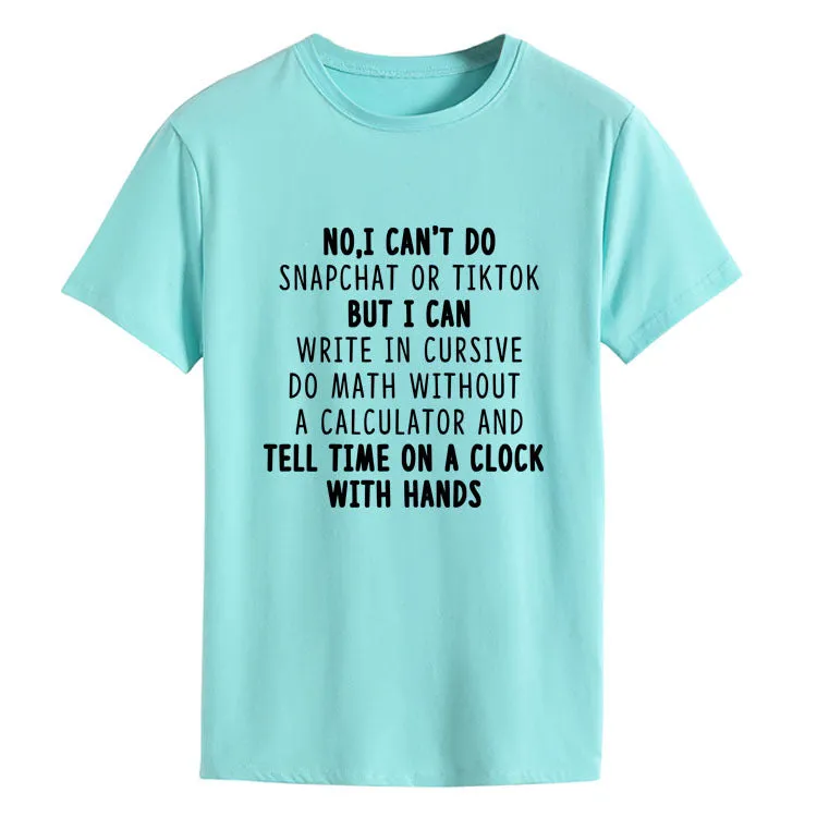 NO I CAN'T DO Alphabet Crew Neck Loose Short Sleeve Large Size T-Shirt