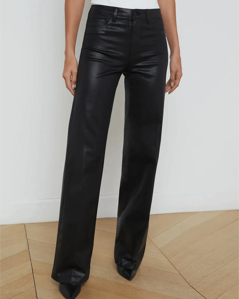 Noir Coated Clayton High Rise Wide Leg Pant