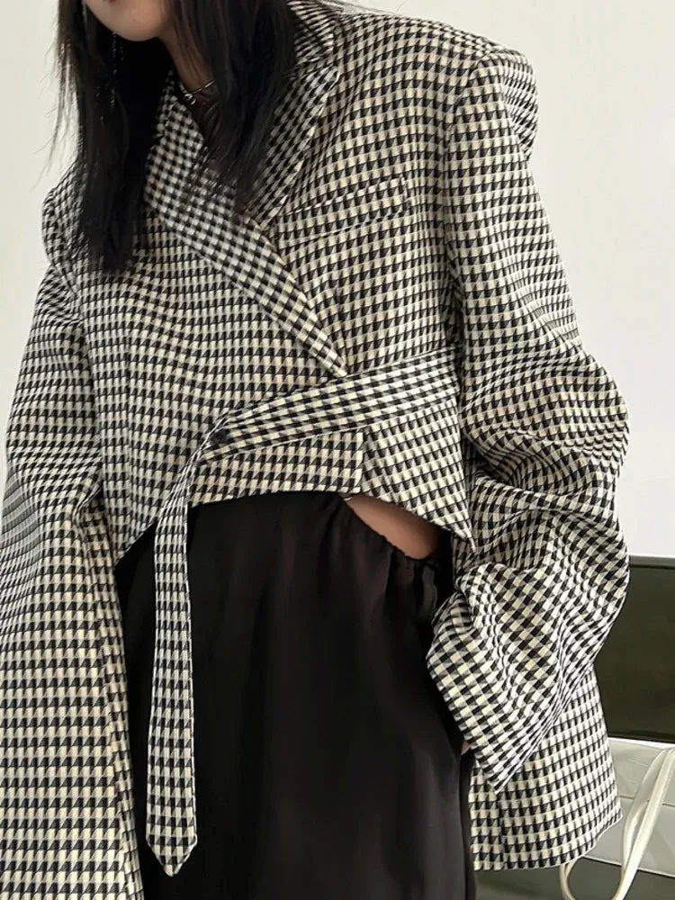 Notched Collar Single Button Irregular Style Women's Blazers