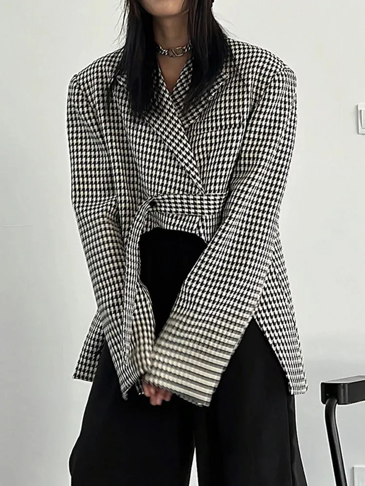 Notched Collar Single Button Irregular Style Women's Blazers