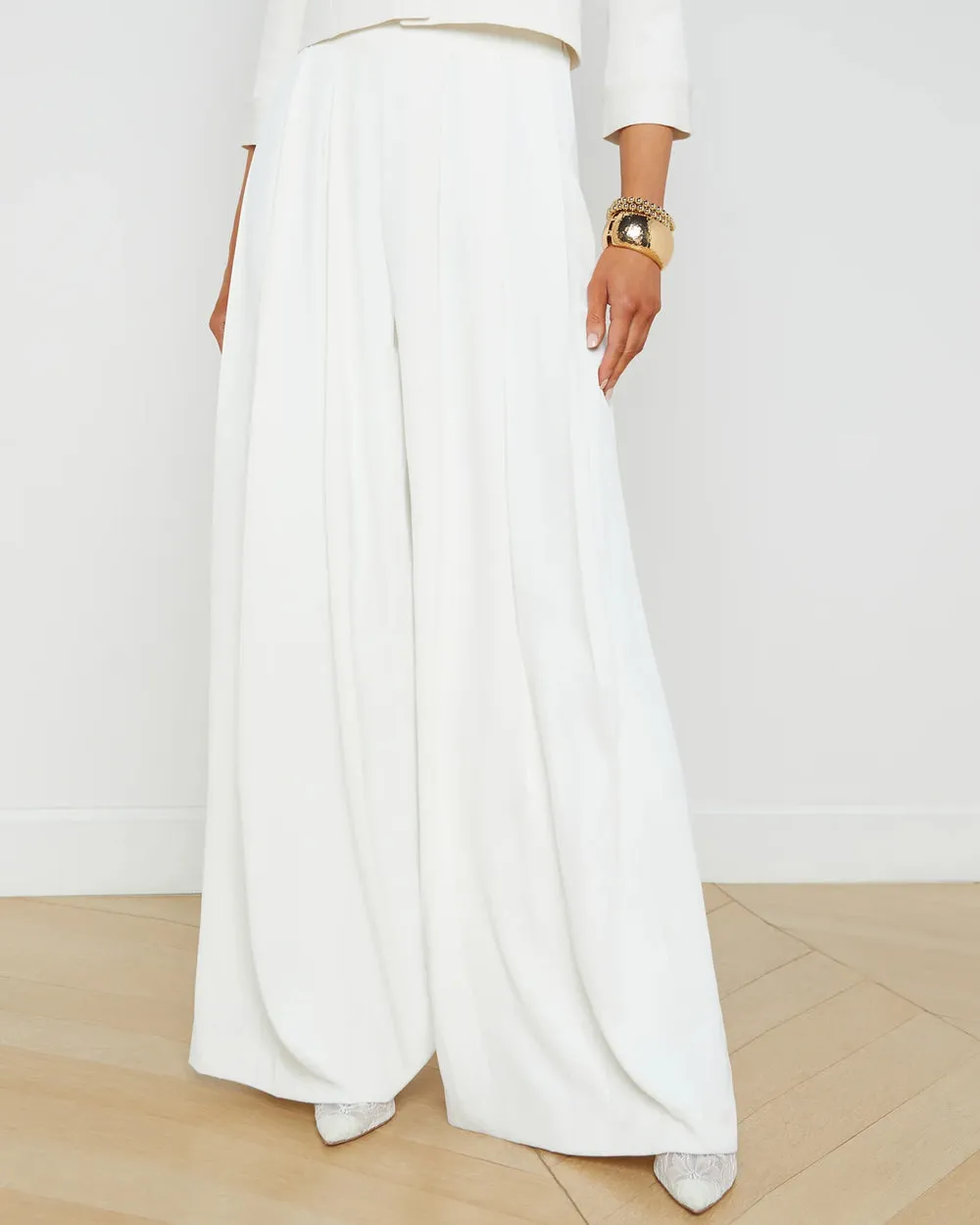 Novia Pleated Wide Leg Pant in Ivory