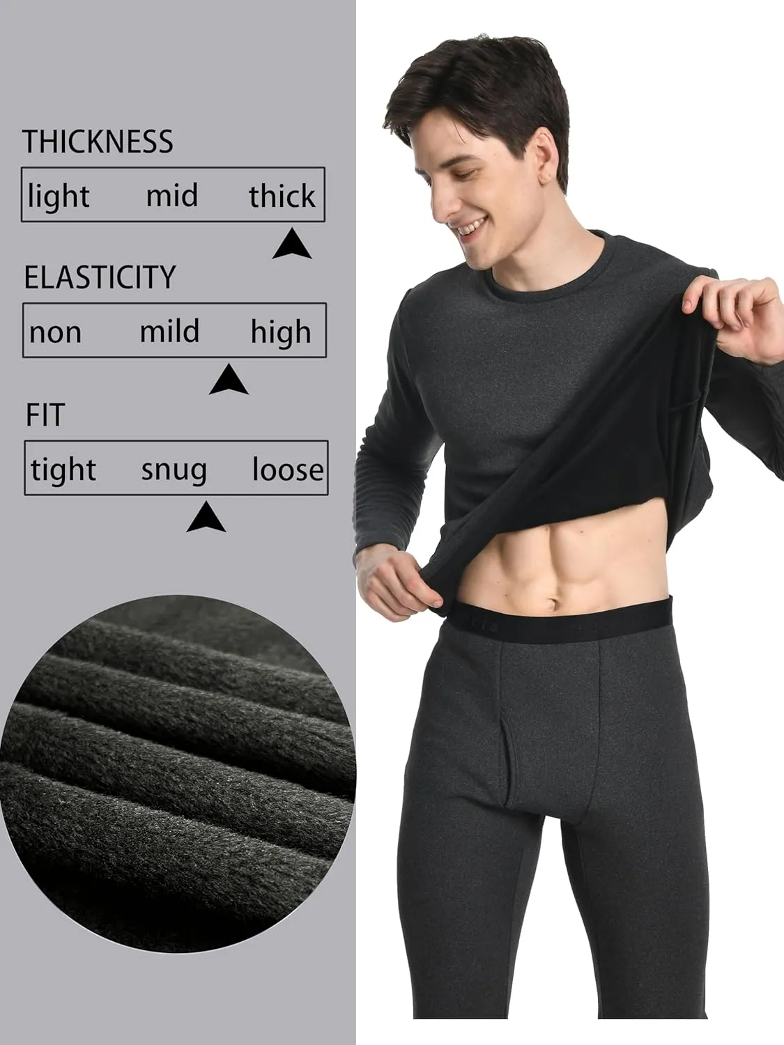 Nutria Mens Heavyweight Thermal Underwear Set Thick Fleece Lined Long Johns Extreme Cold Winter Base Layer Top and Bottom U08
