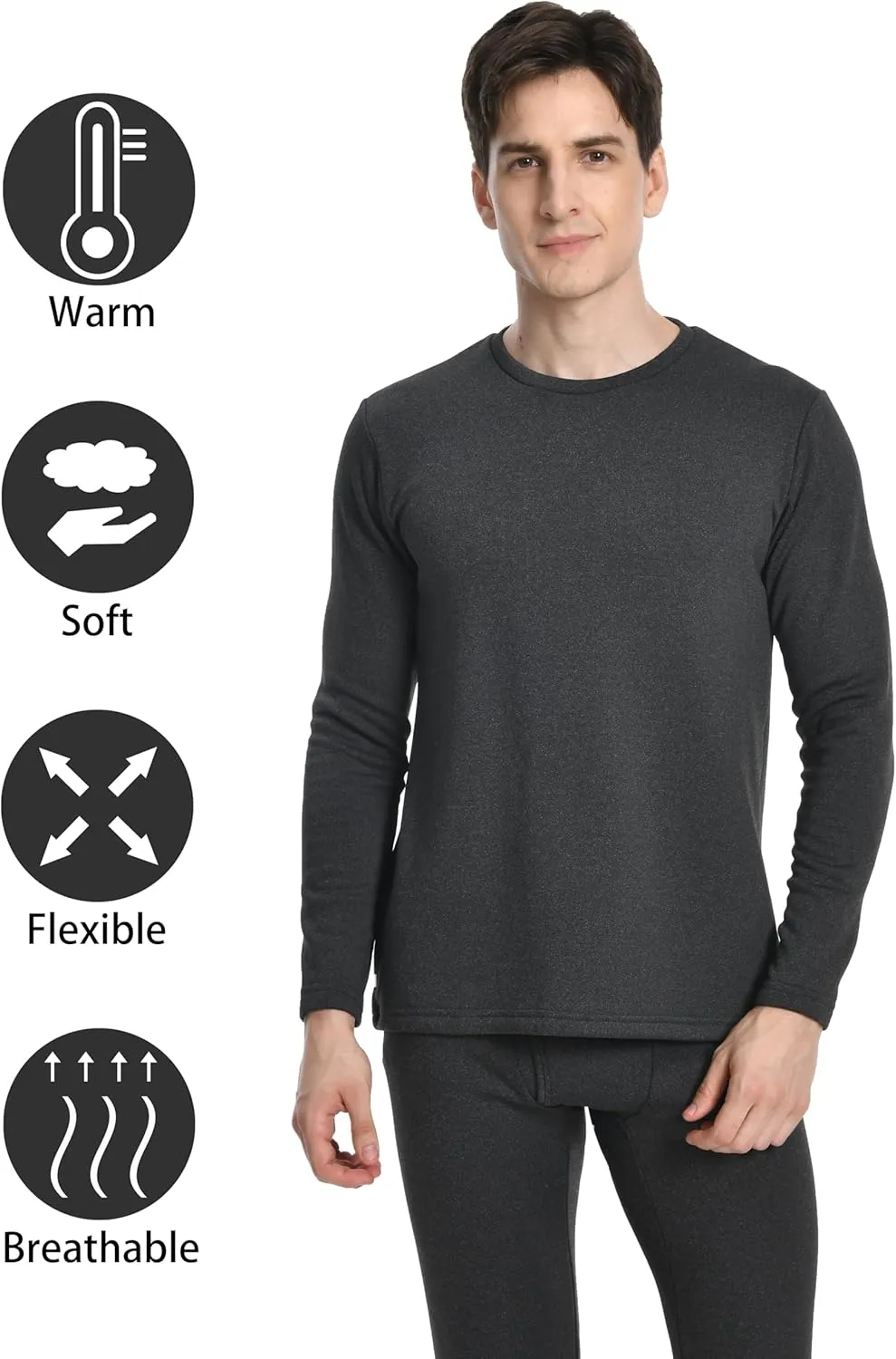 Nutria Mens Heavyweight Thermal Underwear Set Thick Fleece Lined Long Johns Extreme Cold Winter Base Layer Top and Bottom U08