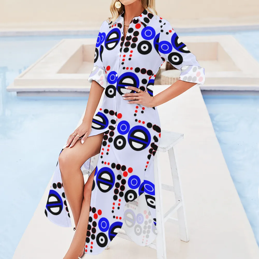 OD Custom Women's Long Sleeves Shirt Dress Button Up PB