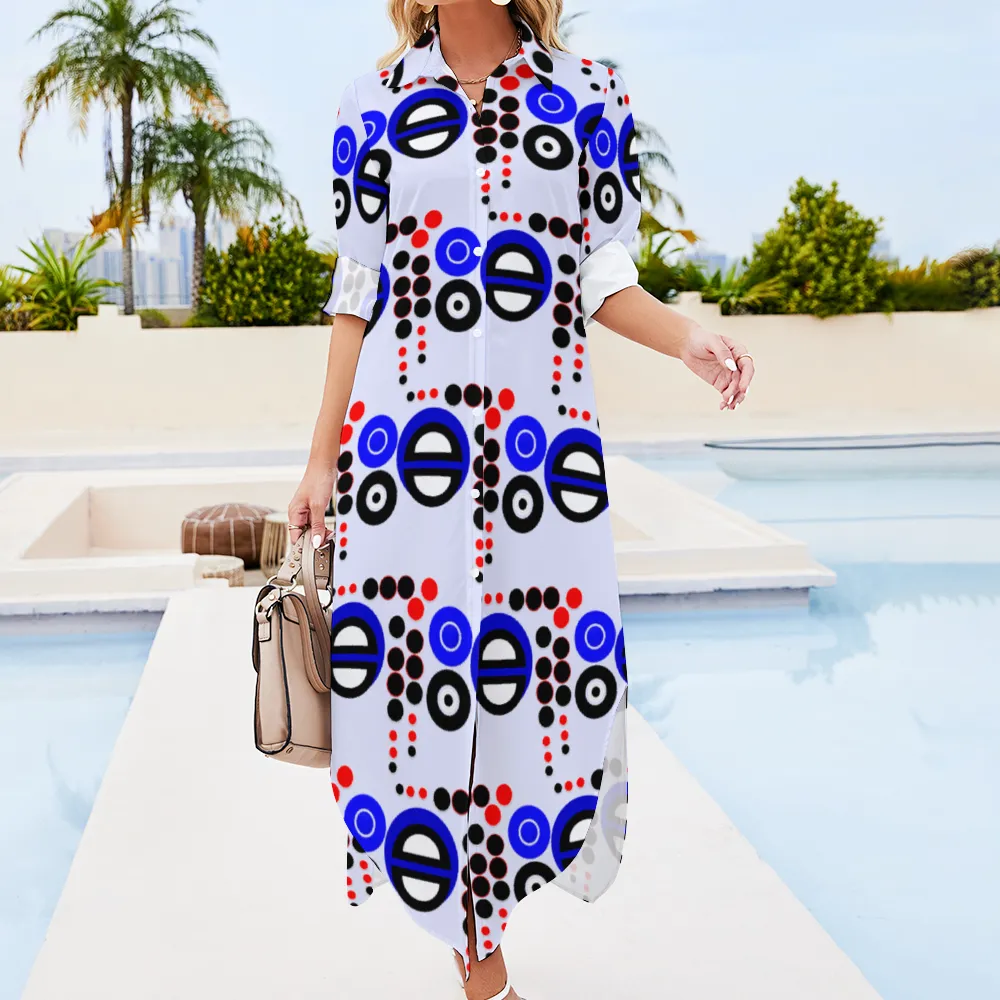 OD Custom Women's Long Sleeves Shirt Dress Button Up PB
