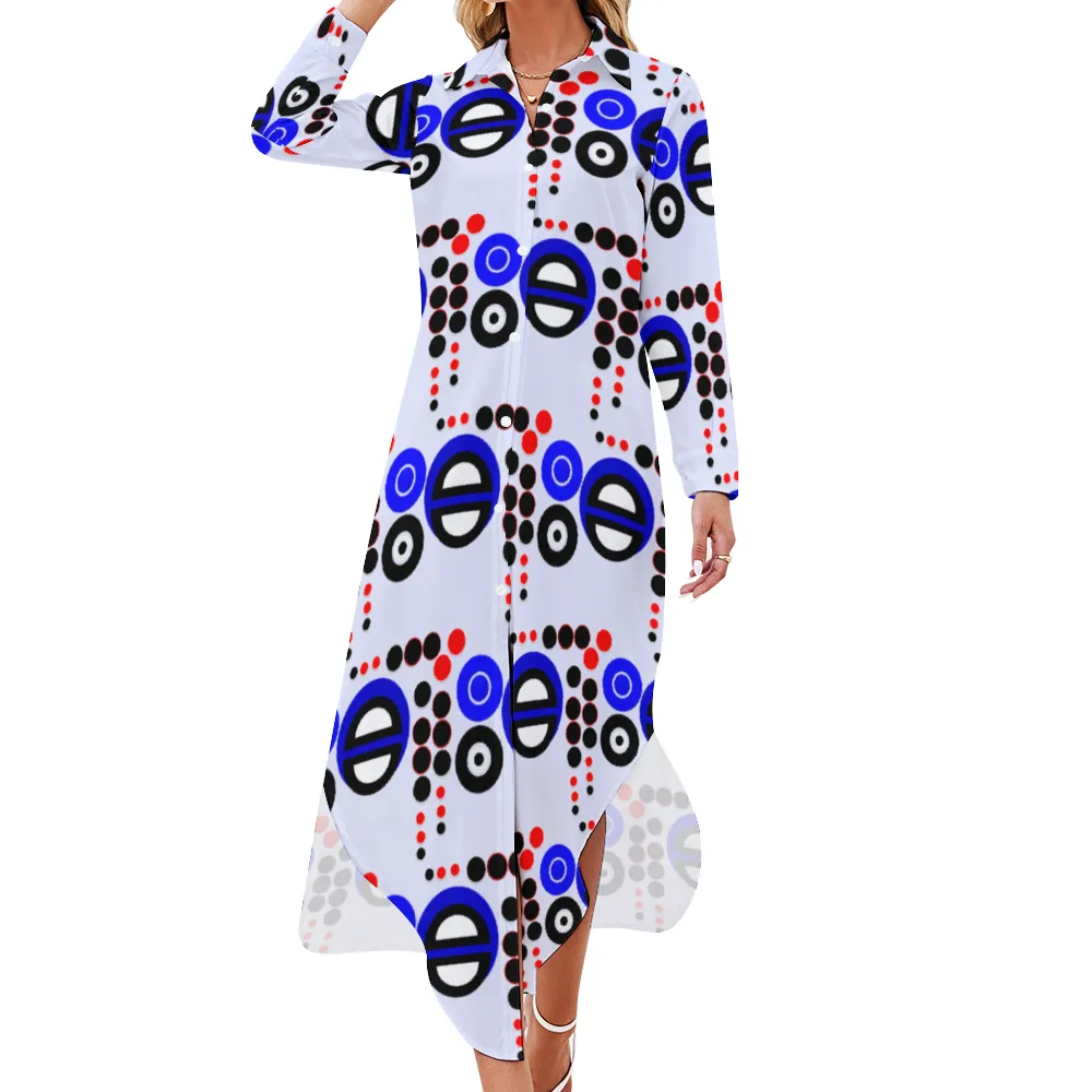 OD Custom Women's Long Sleeves Shirt Dress Button Up PB
