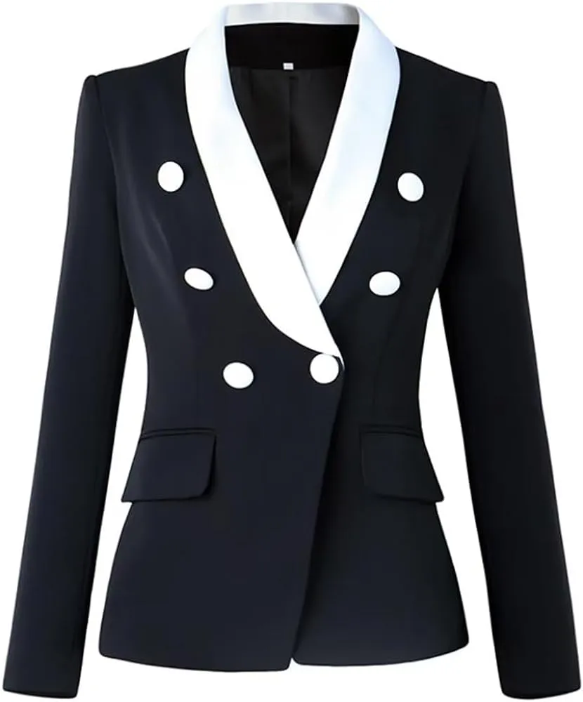 O'DRESSY -  Original New Fashion 2024 Designer Blazer Jacket Women's Classic Black White Color Block Metal Buttons Blazer