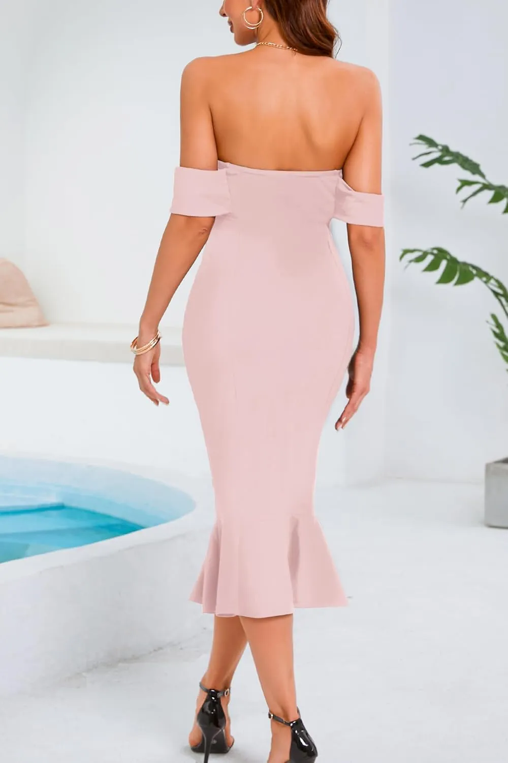 Off Shoulder Bodycon Midi Dresses Elegant Mermaid Cocktail Party Dresses Sexy Dress