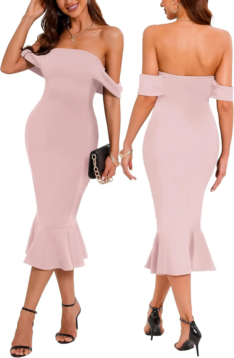 Off Shoulder Bodycon Midi Dresses Elegant Mermaid Cocktail Party Dresses Sexy Dress