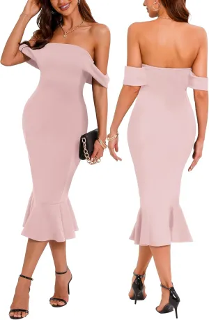 Off Shoulder Bodycon Midi Dresses Elegant Mermaid Cocktail Party Dresses Sexy Dress