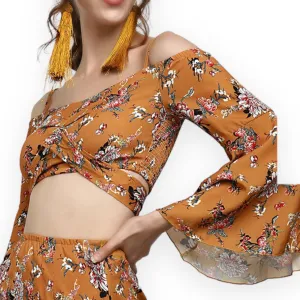 Off-Shoulder Crop Top & Ruffle Mini Skirt Set
