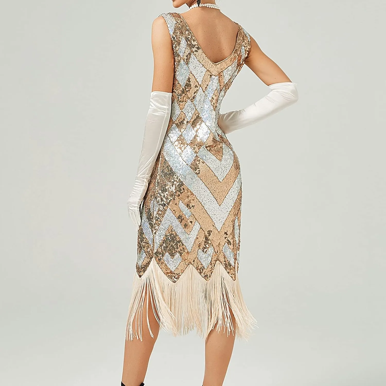 Old Hollywood Glamour Dresses Sequin Evening Gowns for Women Formal V Neck 1920s Great Gatsby Costume Flapper Party Dress