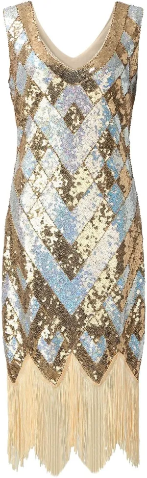 Old Hollywood Glamour Dresses Sequin Evening Gowns for Women Formal V Neck 1920s Great Gatsby Costume Flapper Party Dress