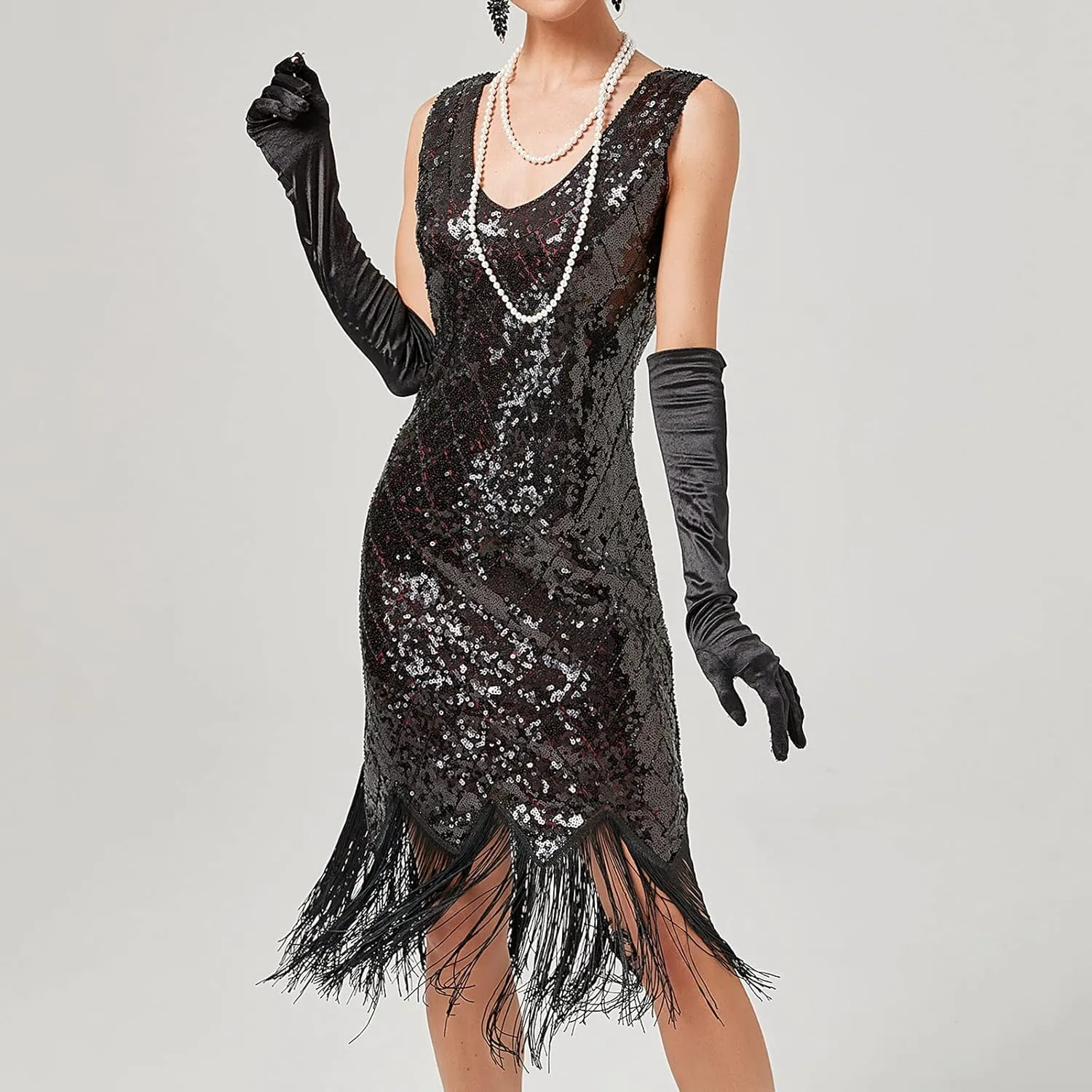 Old Hollywood Glamour Dresses Sequin Evening Gowns for Women Formal V Neck 1920s Great Gatsby Costume Flapper Party Dress