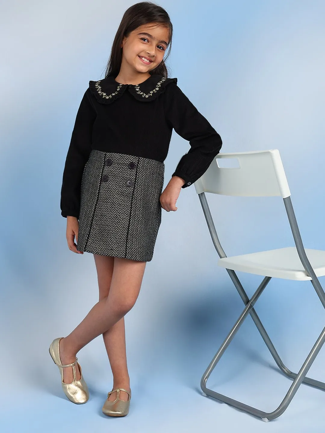 Olive Girls A-Line Above-Knee Skirts - Grey Lurex