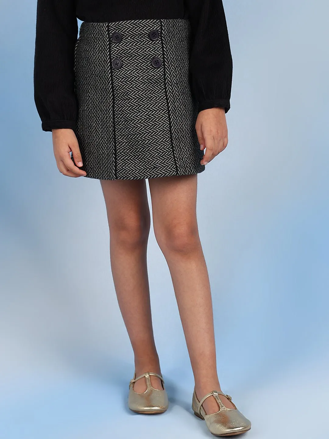 Olive Girls A-Line Above-Knee Skirts - Grey Lurex