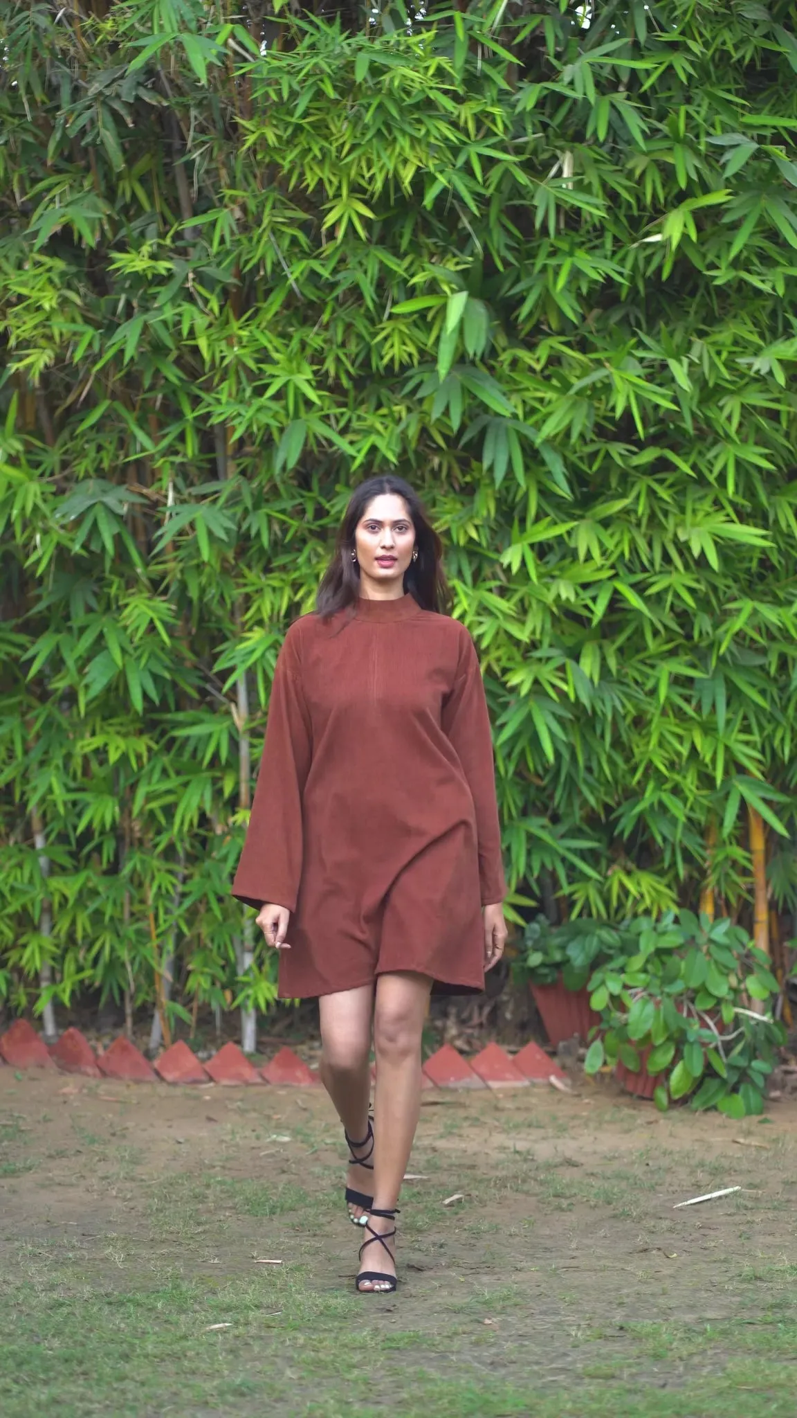 Orange Warm Cotton Corduroy A-Line Short Dress