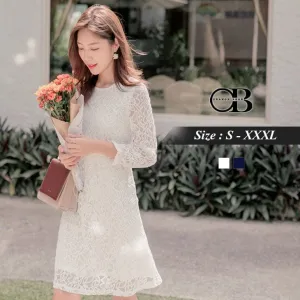 ORANGEBEAR LONG SLEEVE LACED JACQUARD DRESS