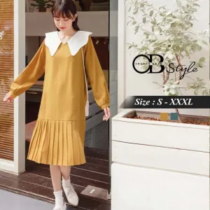 ORANGEBEAR LONG SLEEVE PLEAT DRESS