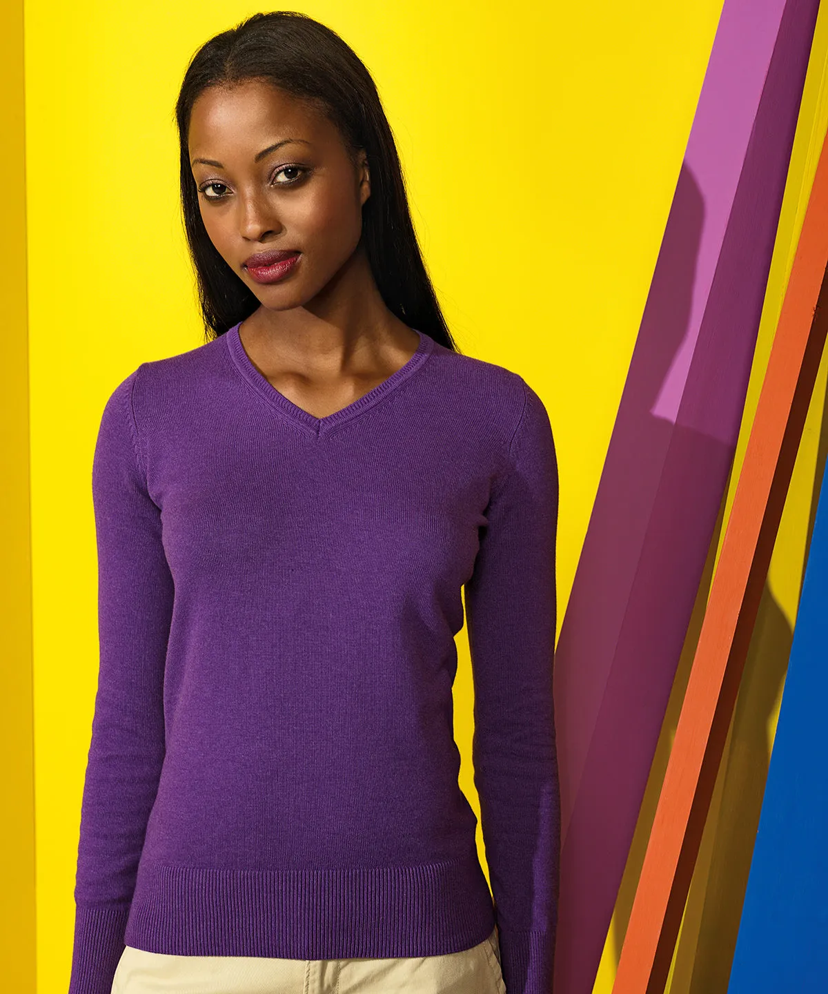 Orchid Heather - Women's cotton blend v-neck sweater