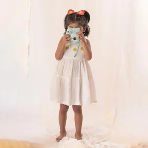 Organic Cotton Muslin Flower Dress | White