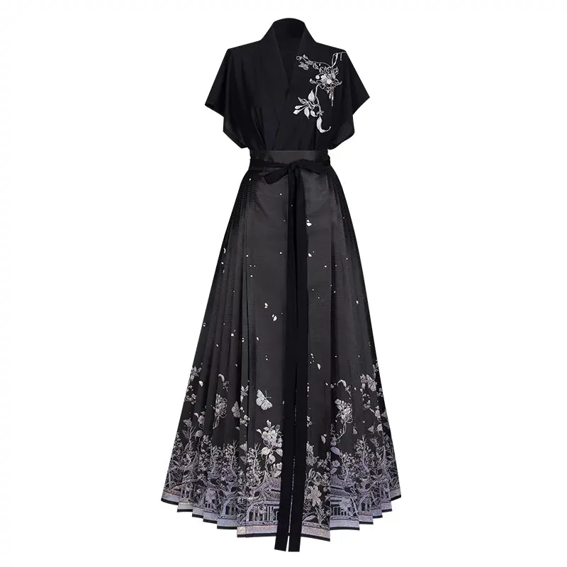 Original imitation luodian horse face skirt, new Chinese style, daily work, improved short-sleeved Hanfu summer