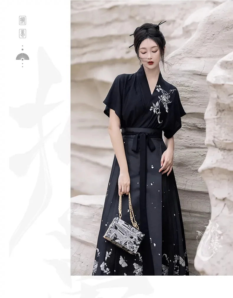 Original imitation luodian horse face skirt, new Chinese style, daily work, improved short-sleeved Hanfu summer