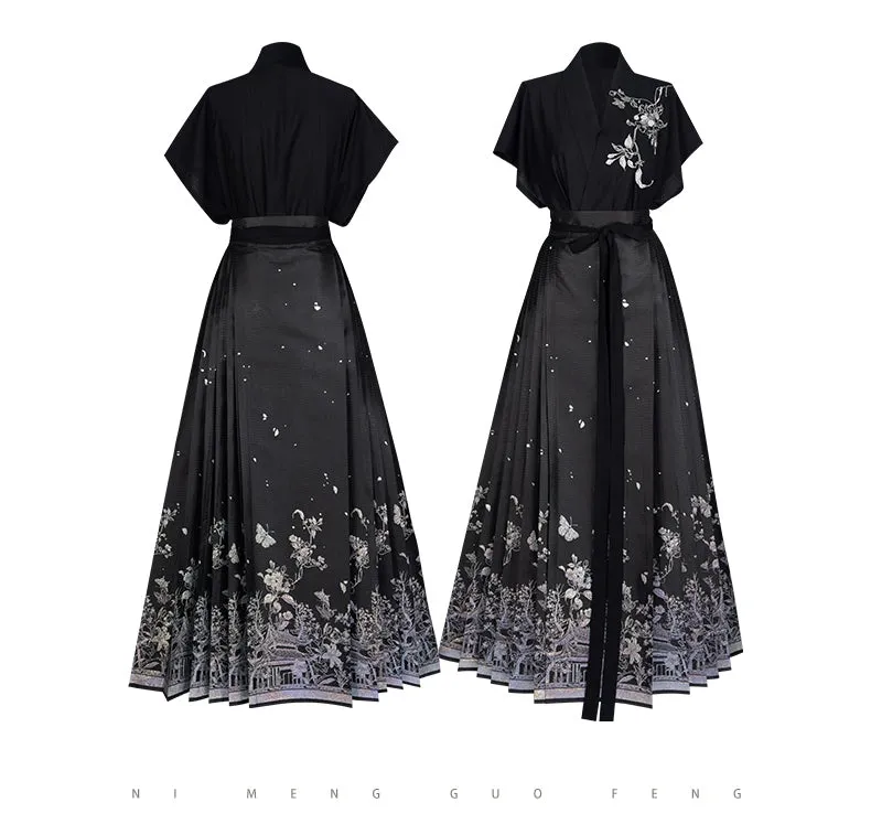Original imitation luodian horse face skirt, new Chinese style, daily work, improved short-sleeved Hanfu summer