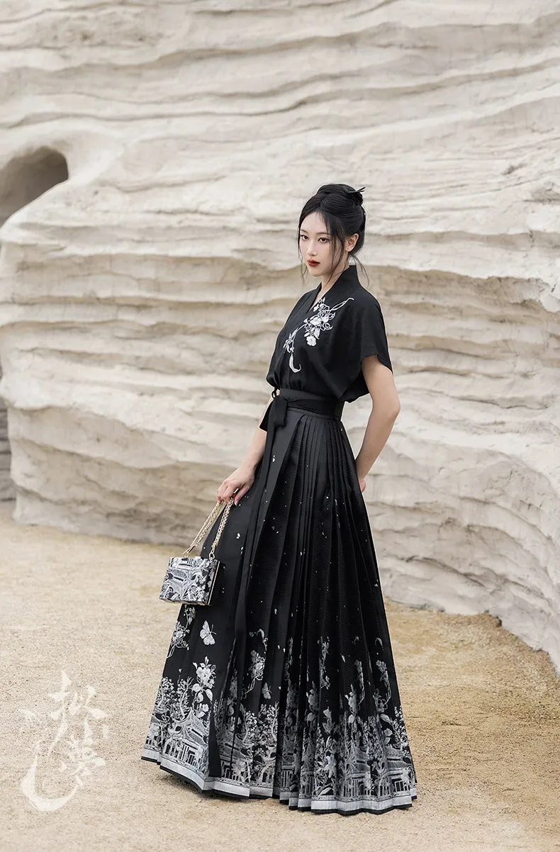 Original imitation luodian horse face skirt, new Chinese style, daily work, improved short-sleeved Hanfu summer