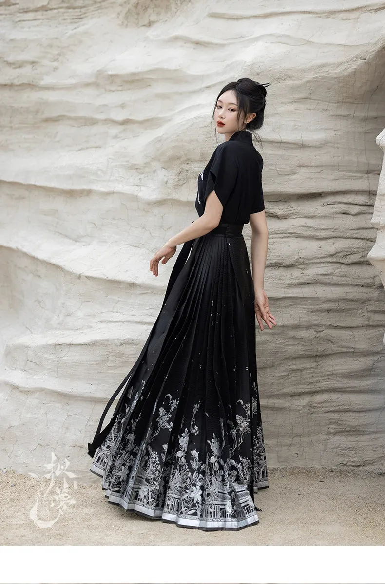 Original imitation luodian horse face skirt, new Chinese style, daily work, improved short-sleeved Hanfu summer