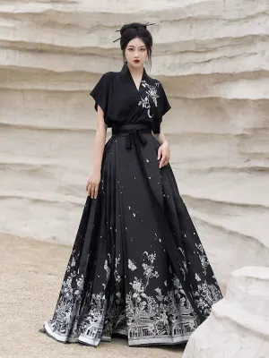 Original imitation luodian horse face skirt, new Chinese style, daily work, improved short-sleeved Hanfu summer
