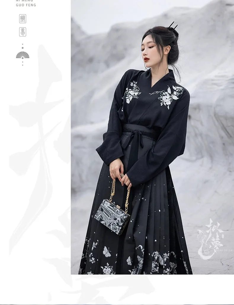 Original imitation luodian horse face skirt, new Chinese style, daily work, improved short-sleeved Hanfu summer