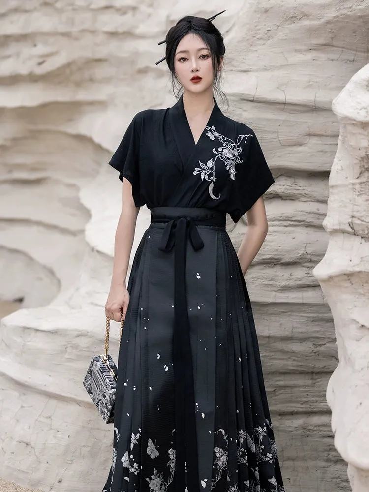 Original imitation luodian horse face skirt, new Chinese style, daily work, improved short-sleeved Hanfu summer