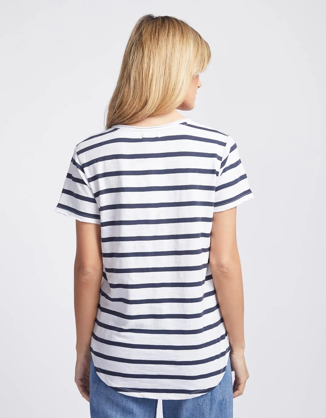 Original V Neck T-Shirt - Navy/White Stripe