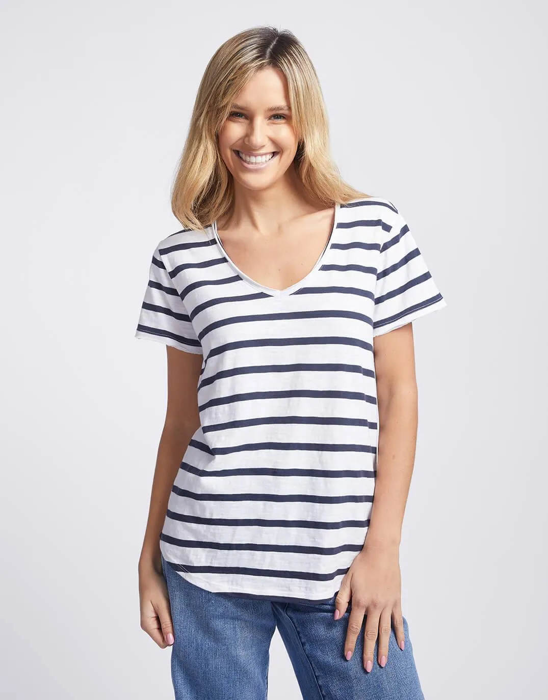 Original V Neck T-Shirt - Navy/White Stripe