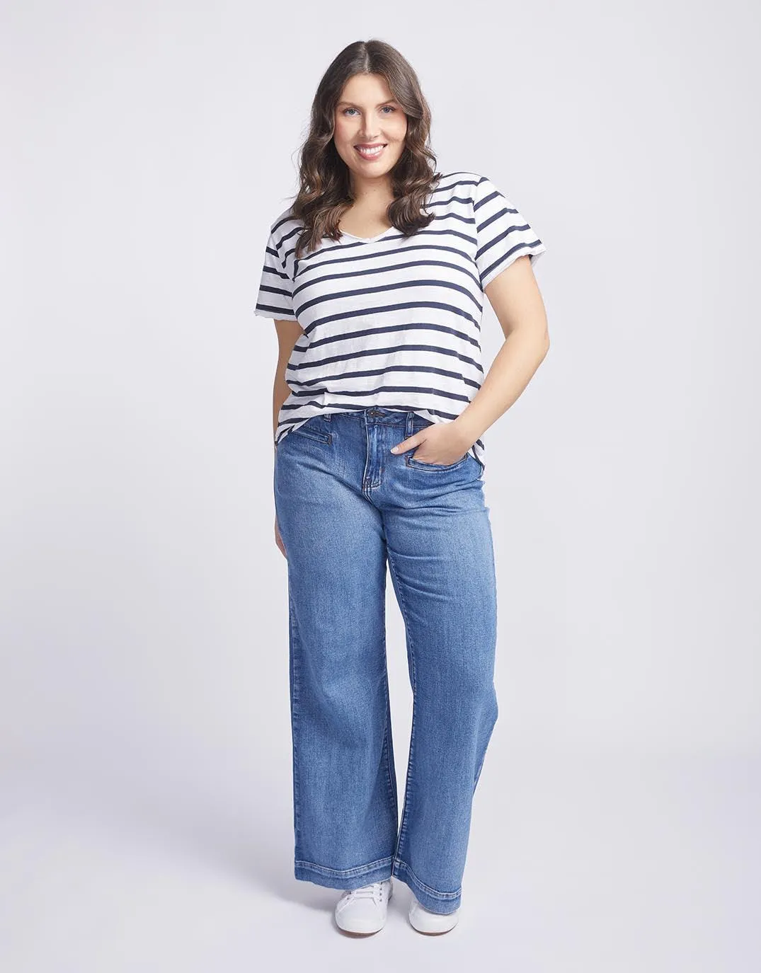 Original V Neck T-Shirt - Navy/White Stripe