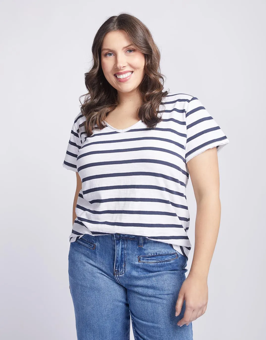 Original V Neck T-Shirt - Navy/White Stripe