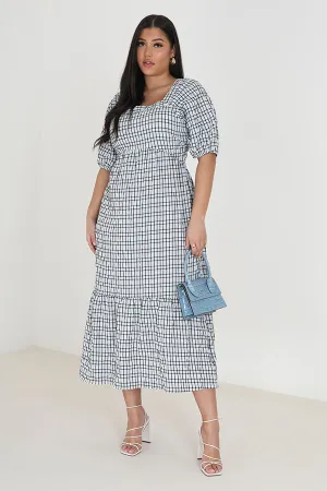 PALE BLUE PLUS SIZE SEERSUCKER MAXI DRESS