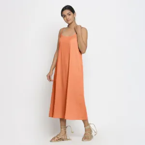 Peach Cotton Flax Strappy A-Line Midi Dress
