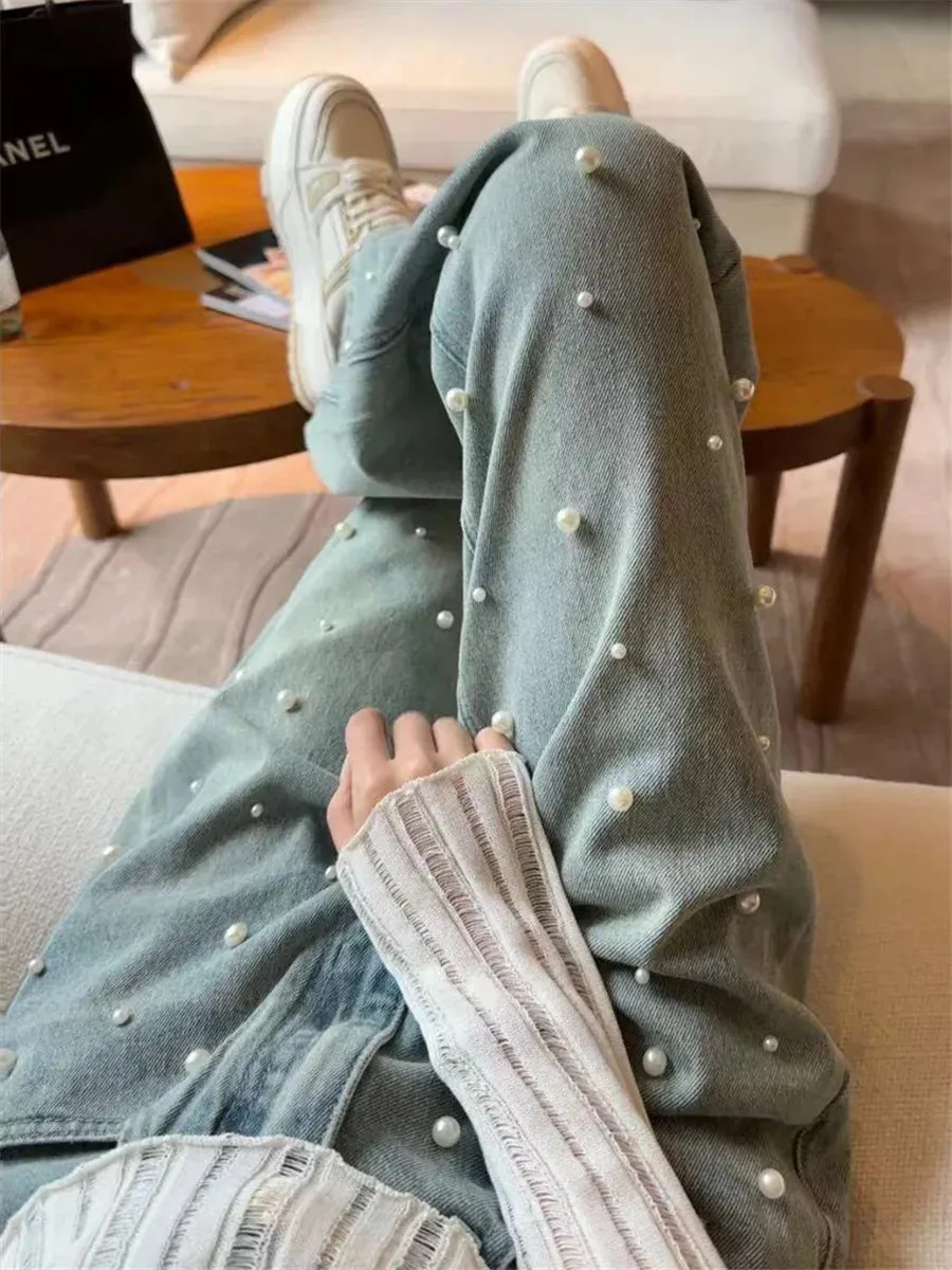 Pearls Loose Long Jeans