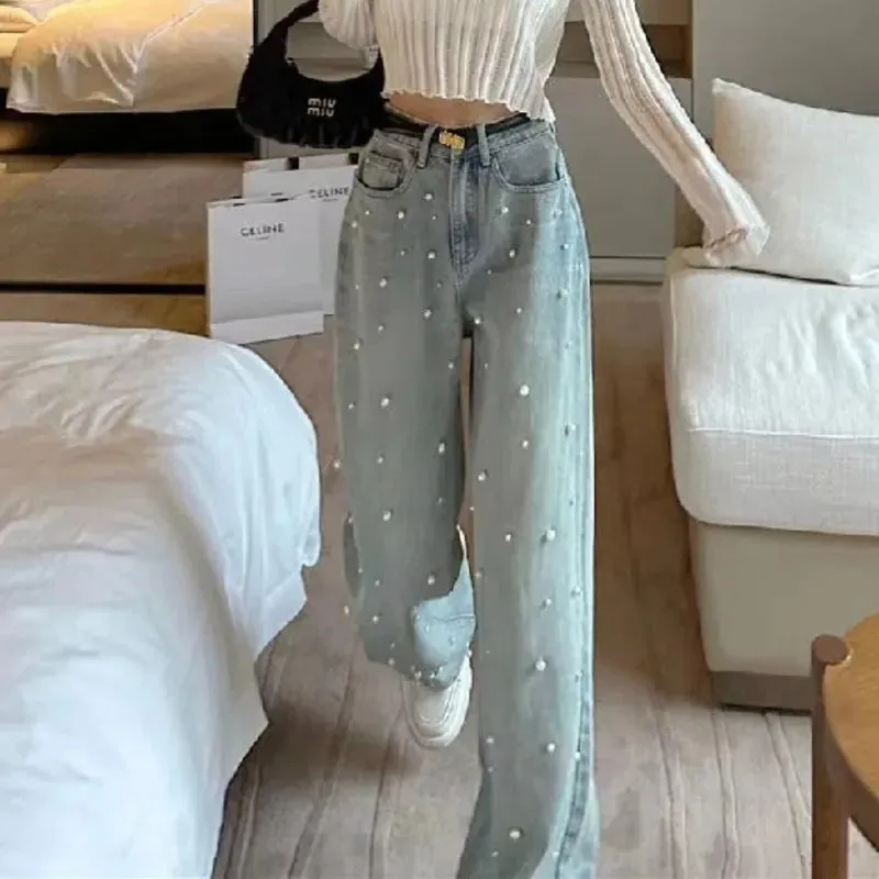 Pearls Loose Long Jeans