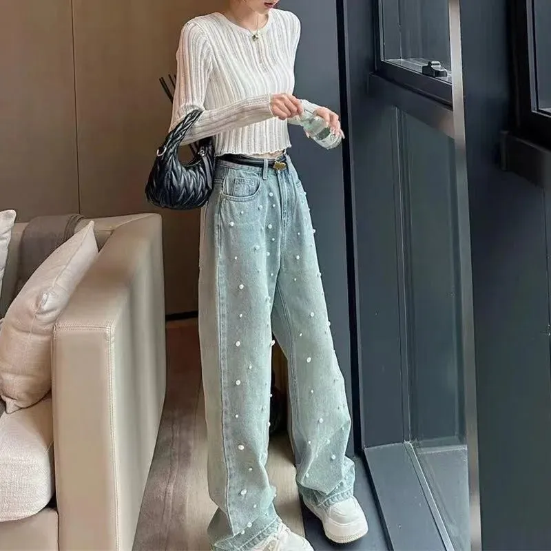 Pearls Loose Long Jeans