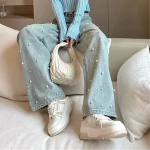 Pearls Loose Long Jeans