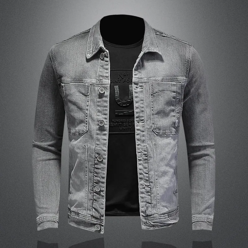 Personalized Smoke Gray High Elastic Denim Jacket For Men