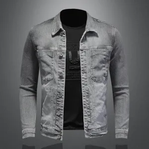 Personalized Smoke Gray High Elastic Denim Jacket For Men