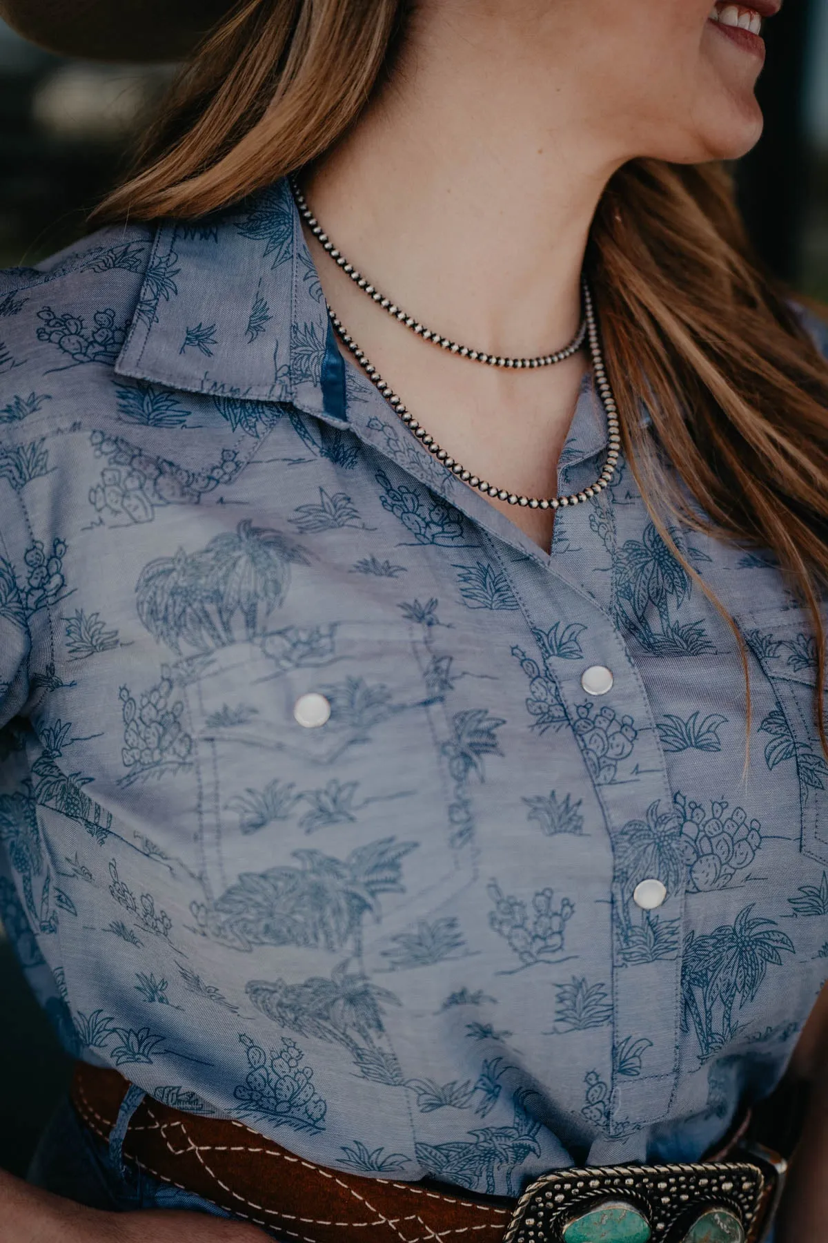 ‘Peyote’ Short Sleeve Pearl Snap Dress (S-XXL)
