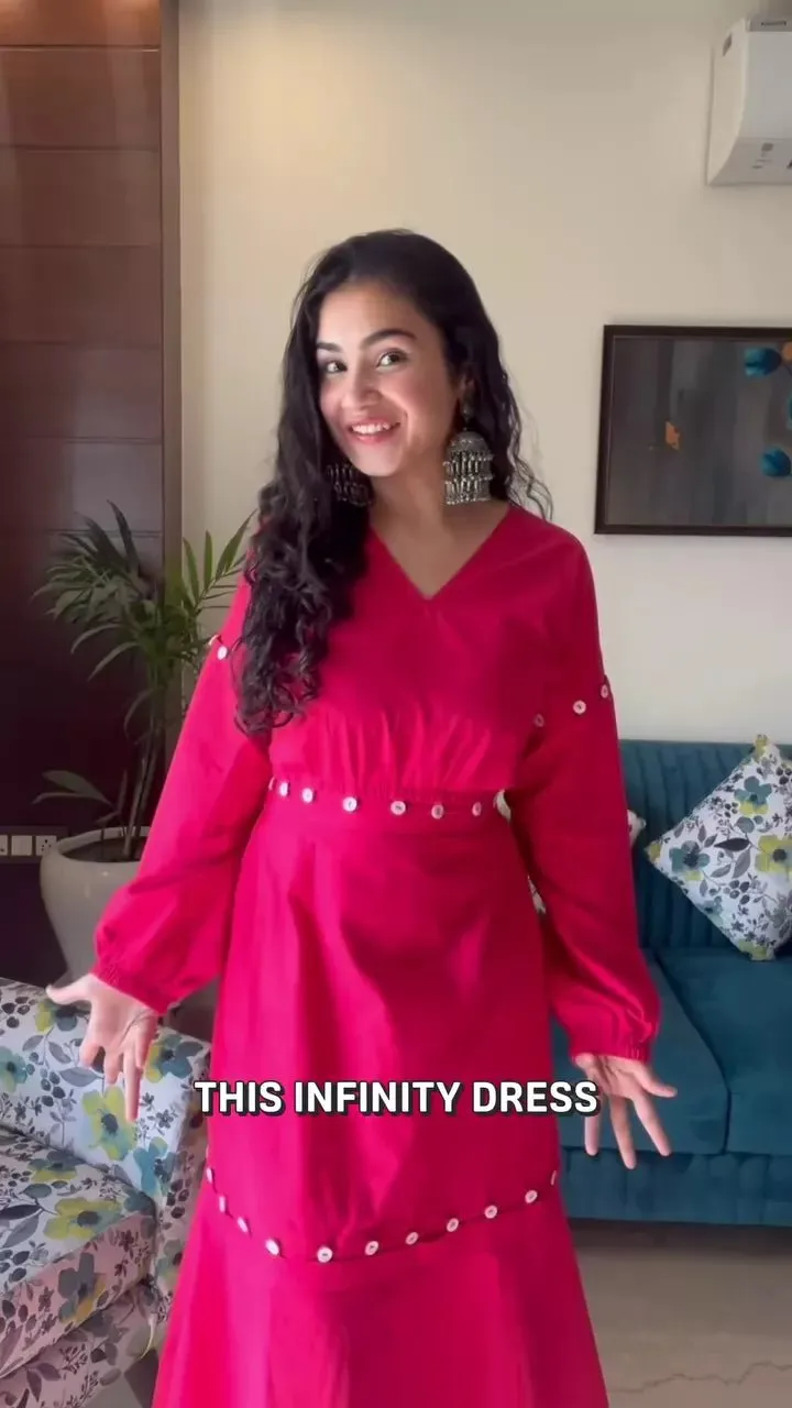 Pink Cotton Poplin V-Neck Infinity Midi Dress